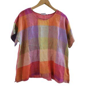 Foil Womens Linen Top Orange Purple Check Fiesta print size 8 lagenlook
